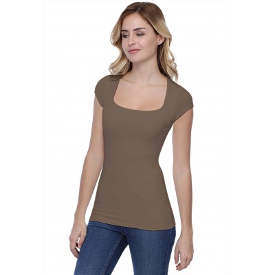 T-shirt col carré doublé devant manches courtes en modal CLARA02