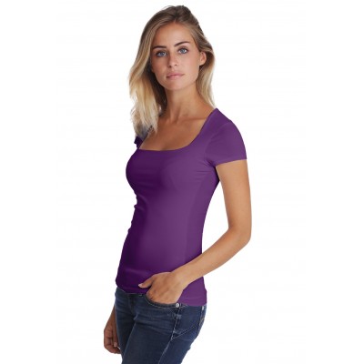 T-shirt col carré doublé devant manches courtes en modal CLARA02