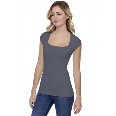 T-shirt col carré doublé devant manches courtes en modal CLARA02
