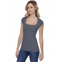 T-shirt col carré doublé devant manches courtes en modal CLARA02