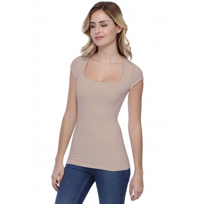 T-shirt col carré doublé devant manches courtes en modal CLARA02