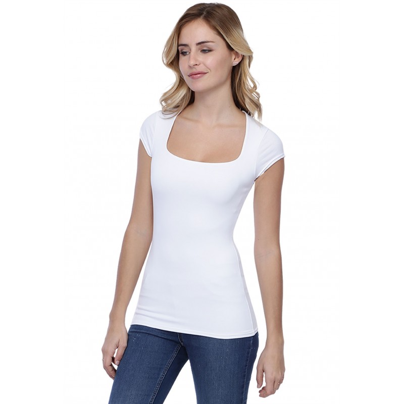 T-shirt col carré doublé devant manches courtes en modal CLARA02 T-shirt col carré doublé devant manches courtes en modal CLARA02