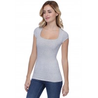 T-shirt col carré doublé devant manches courtes en modal CLARA02