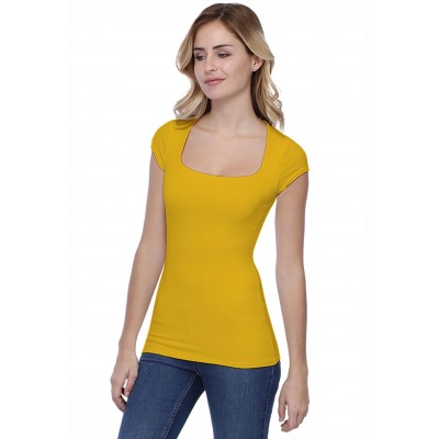 T-shirt col carré doublé devant manches courtes en modal CLARA02