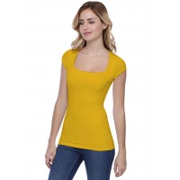 T-shirt col carré doublé devant manches courtes en modal CLARA02