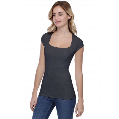 T-shirt col carré doublé devant manches courtes en modal CLARA02