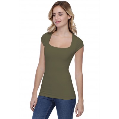 T-shirt col carré doublé devant manches courtes en modal CLARA02