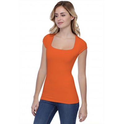 T-shirt col carré doublé devant manches courtes en modal CLARA02