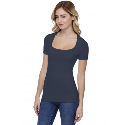 T-shirt col carré doublé devant manches courtes en modal CLARA03