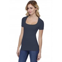 T-shirt col carré doublé devant manches courtes en modal CLARA03