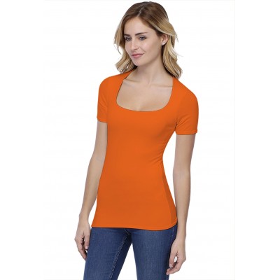 T-shirt col carré doublé devant manches courtes en modal CLARA03