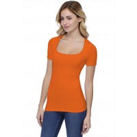 T-shirt col carré doublé devant manches courtes en modal CLARA03