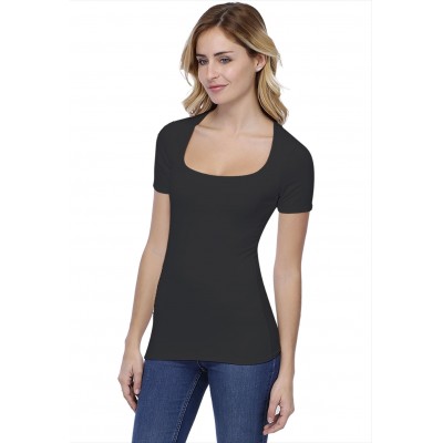 T-shirt col carré doublé devant manches courtes en modal CLARA03