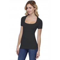 T-shirt col carré doublé devant manches courtes en modal CLARA03
