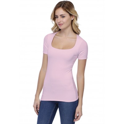 T-shirt col carré doublé devant manches courtes en modal CLARA03