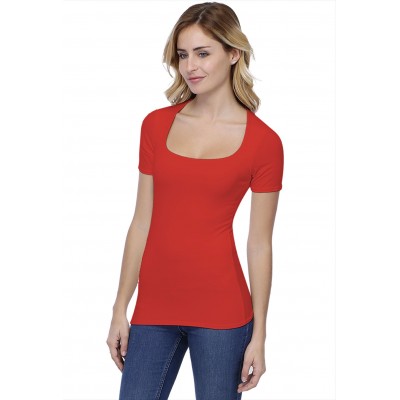 T-shirt col carré doublé devant manches courtes en modal CLARA03