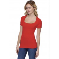 T-shirt col carré doublé devant manches courtes en modal CLARA03