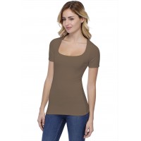T-shirt col carré doublé devant manches courtes en modal CLARA03
