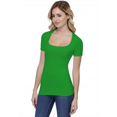 T-shirt col carré doublé devant manches courtes en modal CLARA03
