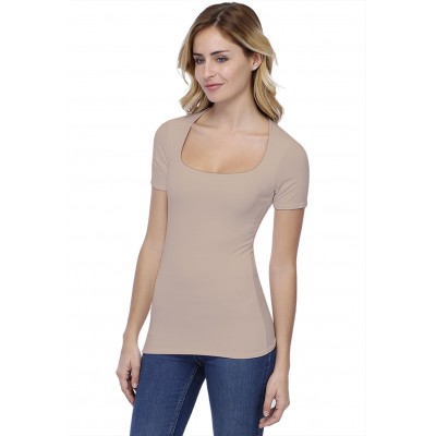T-shirt col carré doublé devant manches courtes en modal CLARA03