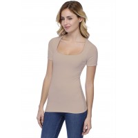 T-shirt col carré doublé devant manches courtes en modal CLARA03