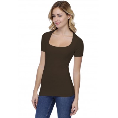 T-shirt col carré doublé devant manches courtes en modal CLARA03