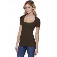 T-shirt col carré doublé devant manches courtes en modal CLARA03