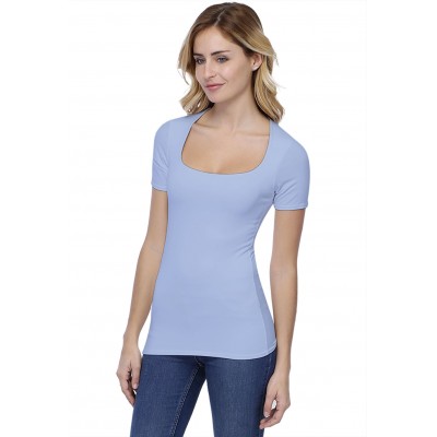 T-shirt col carré doublé devant manches courtes en modal CLARA03