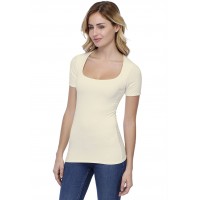 T-shirt col carré doublé devant manches courtes en modal CLARA03