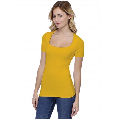 T-shirt col carré doublé devant manches courtes en modal CLARA03