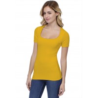 T-shirt col carré doublé devant manches courtes en modal CLARA03