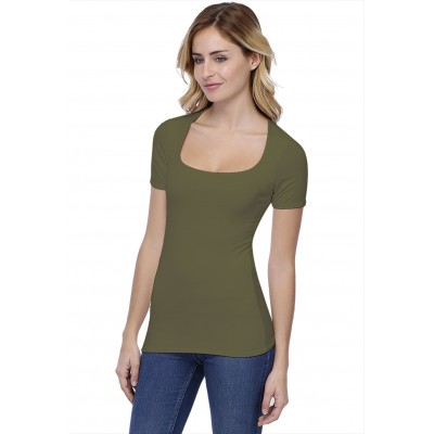 T-shirt col carré doublé devant manches courtes en modal CLARA03