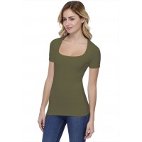 T-shirt col carré doublé devant manches courtes en modal CLARA03