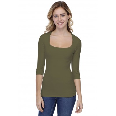 T-shirt col carré manches 3-4 en modal CLARA04