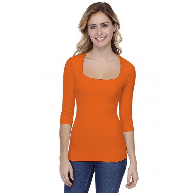 T-shirt col carré manches 3-4 en modal CLARA04 T-shirt col carré manches 3-4 en modal CLARA04
