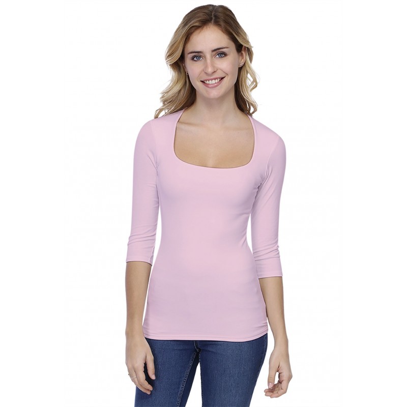 T-shirt col carré manches 3-4 en modal CLARA04 T-shirt col carré manches 3-4 en modal CLARA04