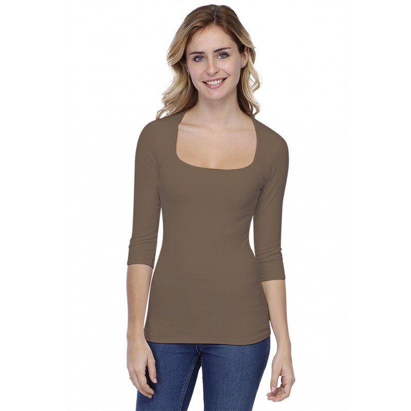 T-shirt col carré manches 3-4 en modal CLARA04 T-shirt col carré manches 3-4 en modal CLARA04