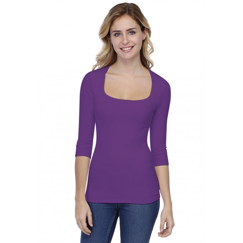 T-shirt col carré manches 3-4 en modal CLARA04 T-shirt col carré manches 3-4 en modal CLARA04