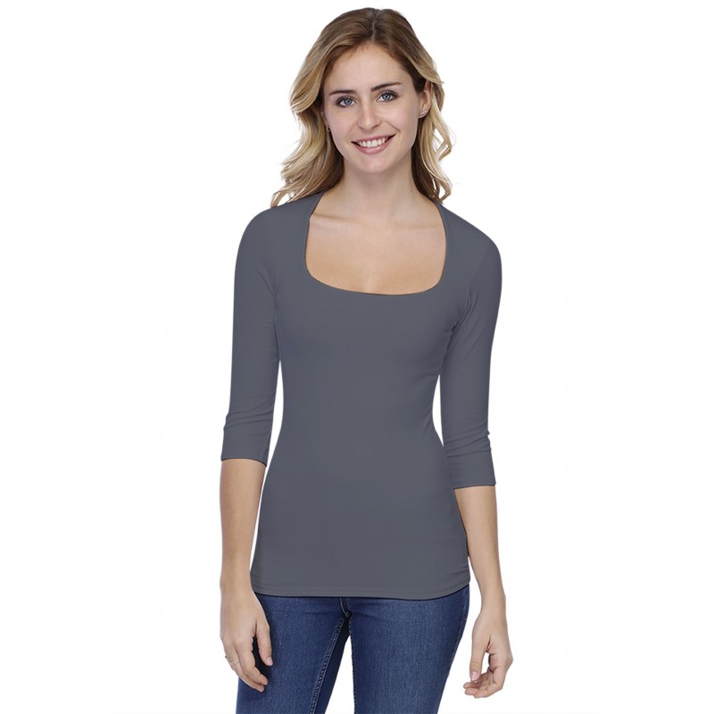 T-shirt col carré manches 3-4 en modal CLARA04 T-shirt col carré manches 3-4 en modal CLARA04