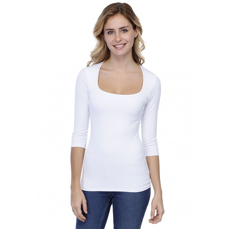 T-shirt col carré manches 3-4 en modal CLARA04 T-shirt col carré manches 3-4 en modal CLARA04