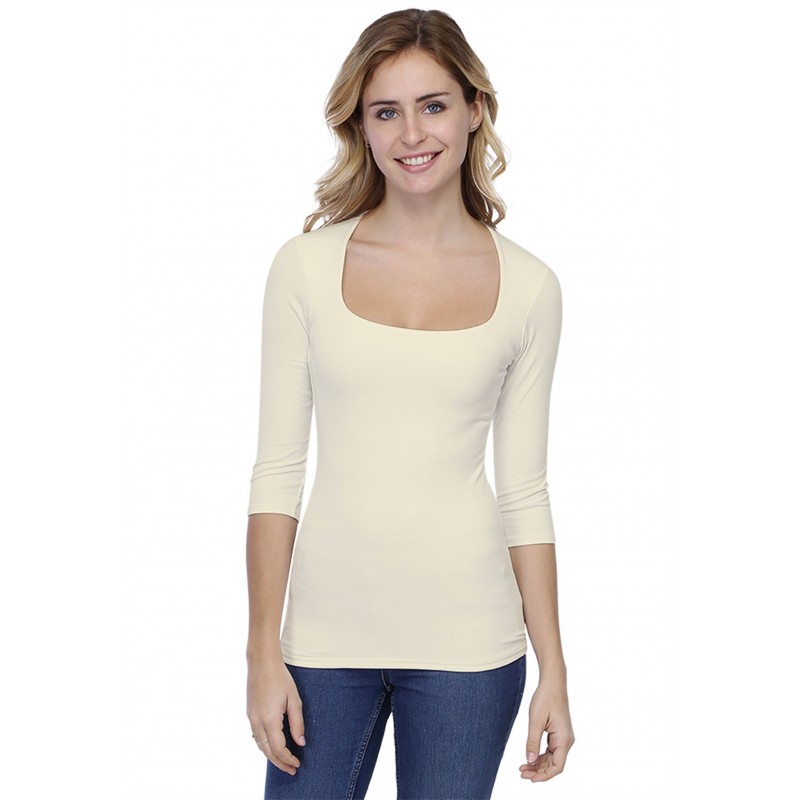 T-shirt col carré manches 3-4 en modal CLARA04 T-shirt col carré manches 3-4 en modal CLARA04
