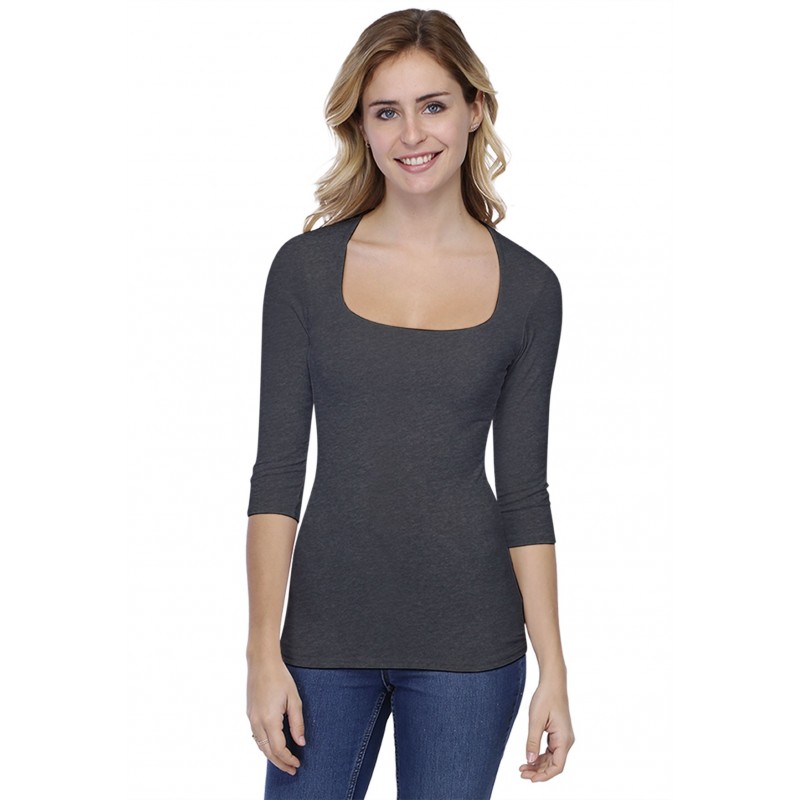 T-shirt col carré manches 3-4 en modal CLARA04 T-shirt col carré manches 3-4 en modal CLARA04