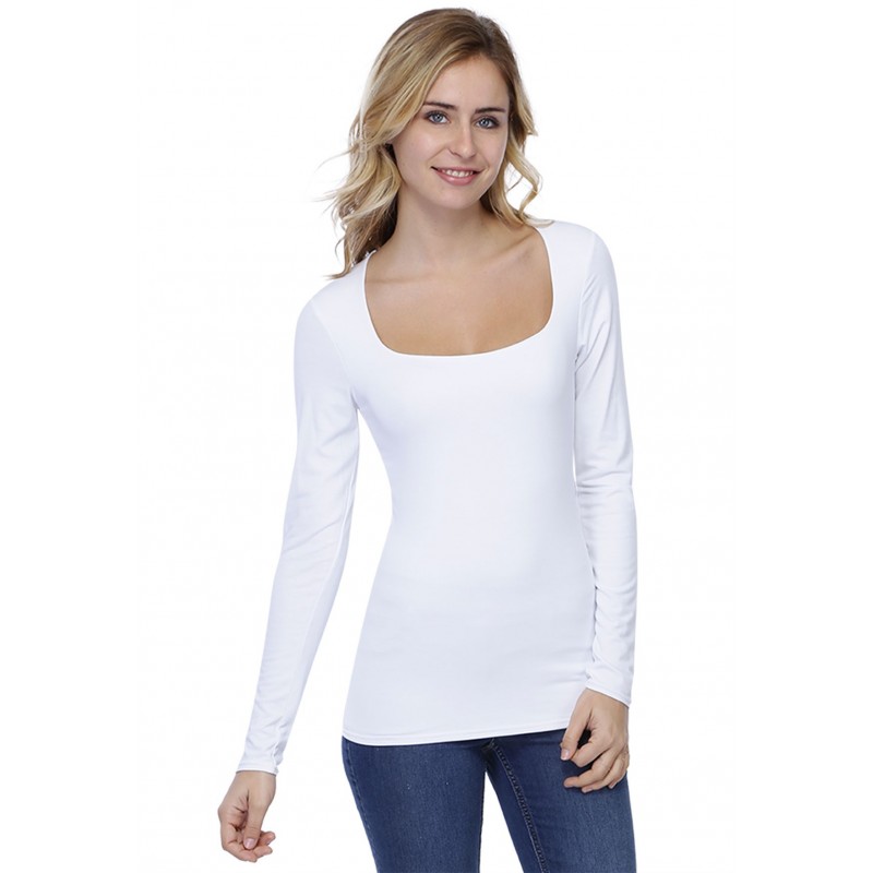 T-shirt col carré doublé devant manches longues CLARA05 T-shirt col carré doublé devant manches longues CLARA05