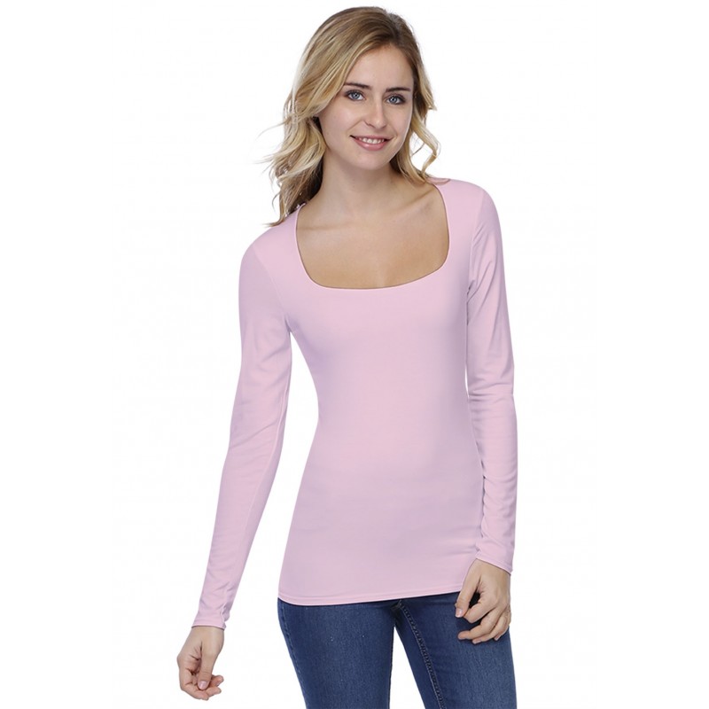 T-shirt col carré doublé devant manches longues CLARA05 T-shirt col carré doublé devant manches longues CLARA05