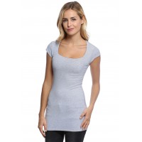 T-shirt long col carré doublé devant en modal CLARA07