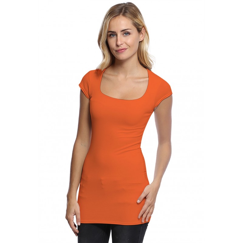 T-shirt long col carré doublé devant en modal CLARA07