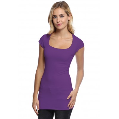 T-shirt long col carré doublé devant en modal CLARA07