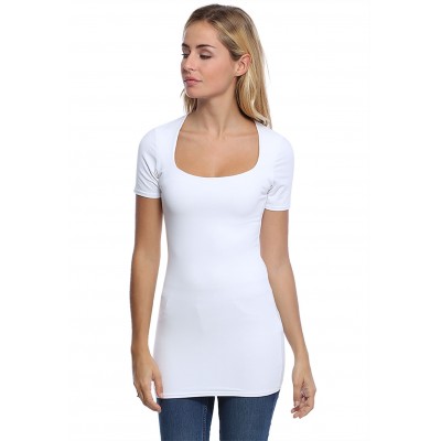 T-shirt long col carré doublé devant manches courtes en modal CLARA08