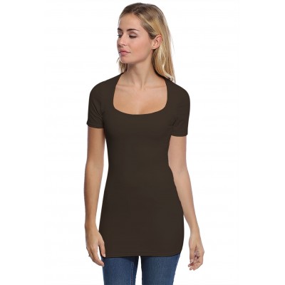 T-shirt long col carré doublé devant manches courtes en modal CLARA08