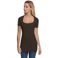 T-shirt long col carré doublé devant manches courtes en modal CLARA08